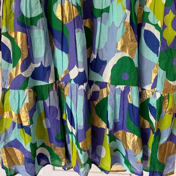 JUDE CONNALLY NWT Monaco Tiered Midi Dress w/Tasseled Cuffs S Blue Purple Gold - Picture 8 of 10